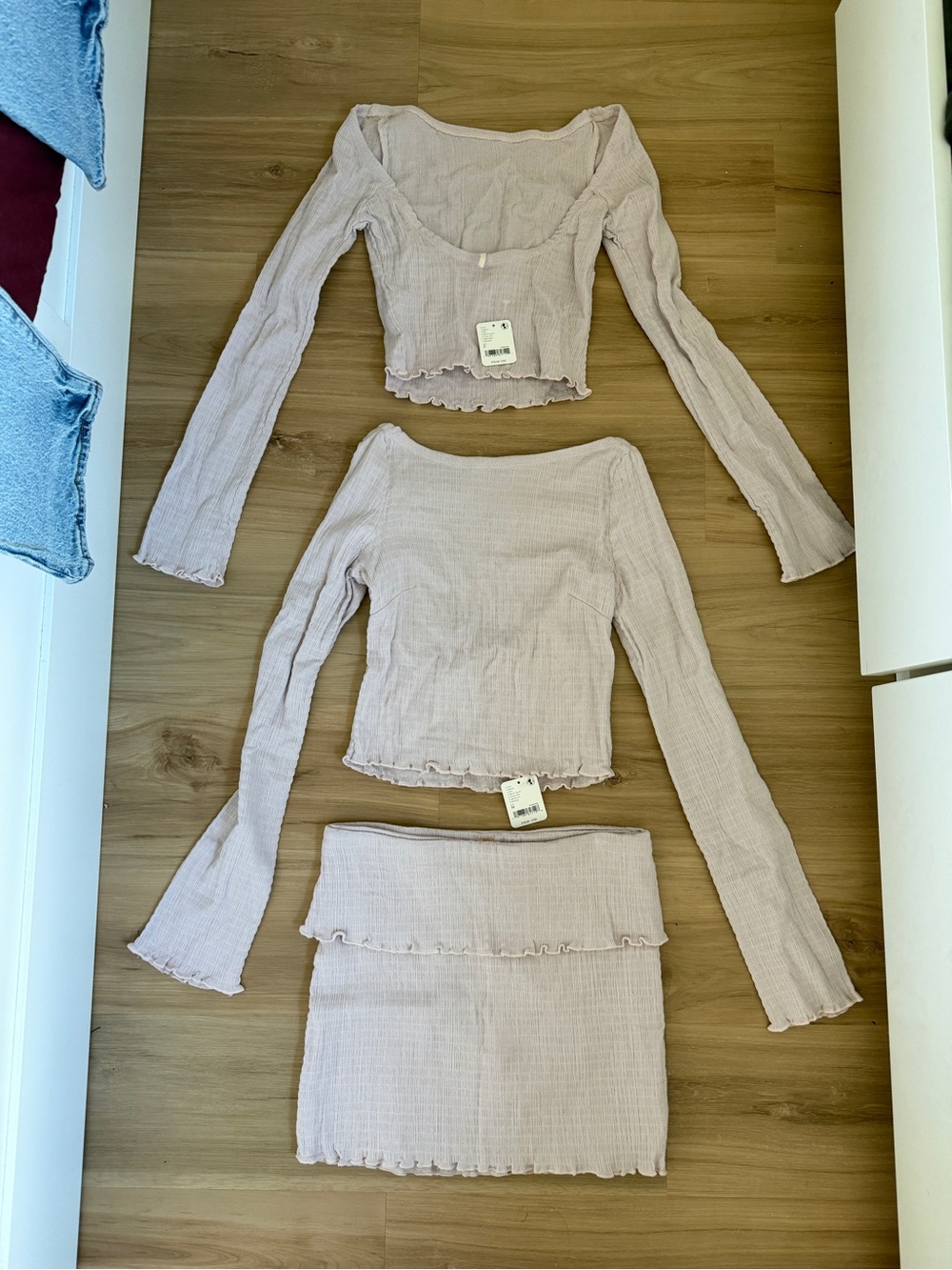 Free People Three-Piece Ribbed Blush Pink/purple Skirt Set - Picture 1 of 1